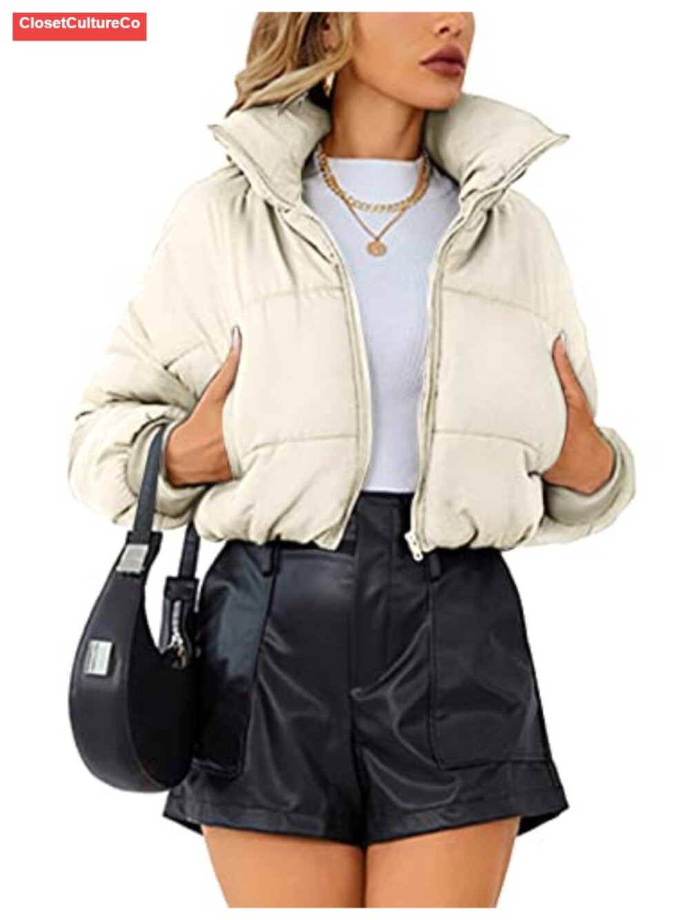 Lumister Women's Lightweight Quilted Cropped Puffer Jacket Zip Up